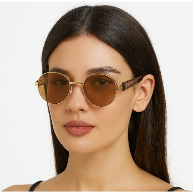 Óculos de Sol Dourado Feminino Lente Marrom Premium