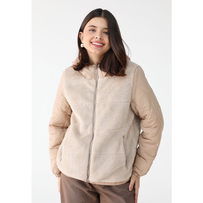Jaqueta Facinelli Nylon com Pelo Bege