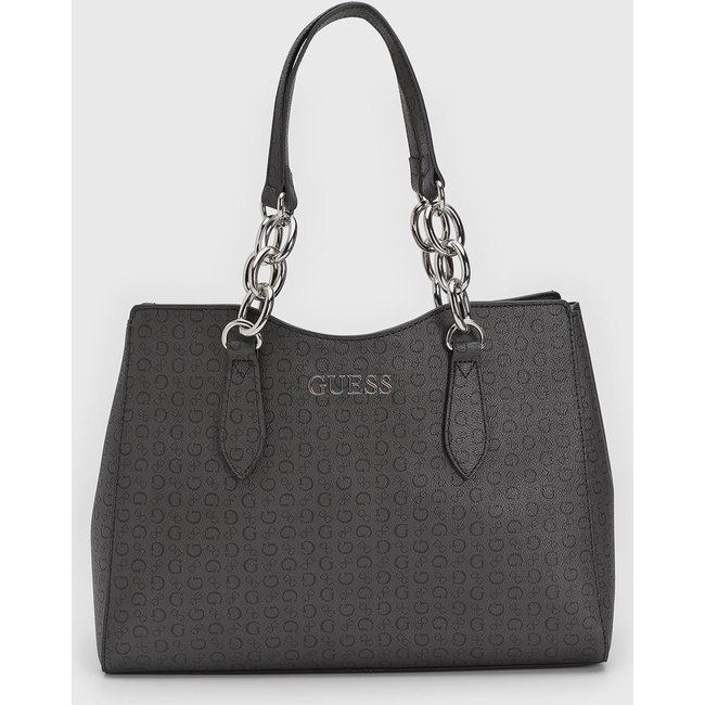 Bolsa Grande Feminina Guess Monograma Corrente Preta