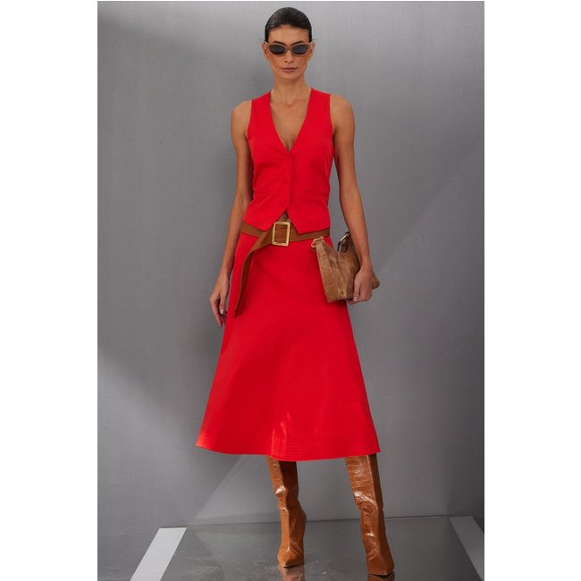 Saia Midi em Alfaiataria Smk Vermelho Medio