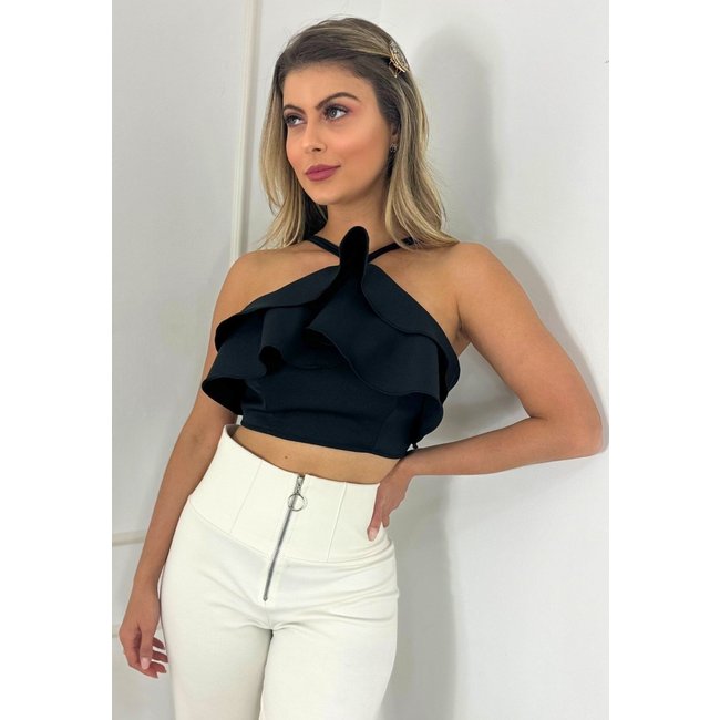 Top Babados Alcinha Luara Preto