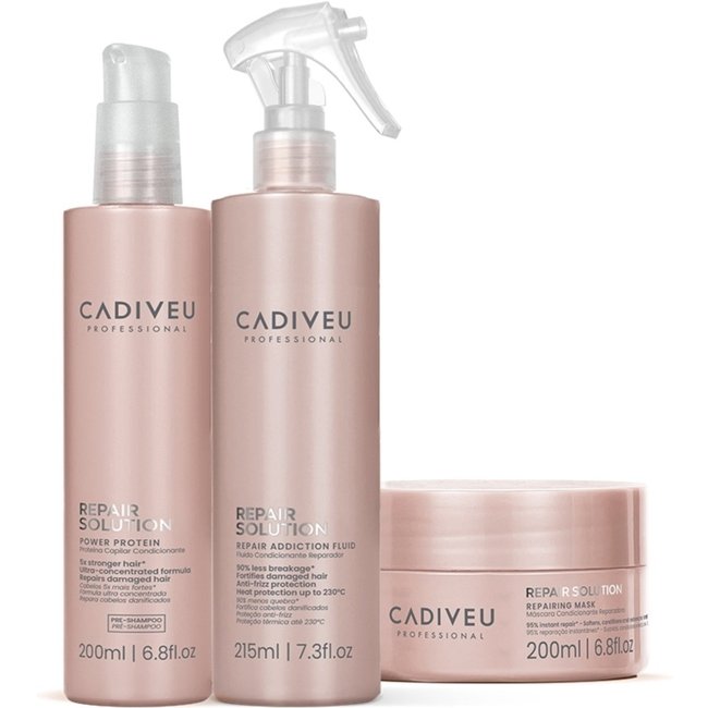 Kit Cadiveu Repair Solution Máscara Ptroteína e Fluído Reparador Leave-in (3 produtos)