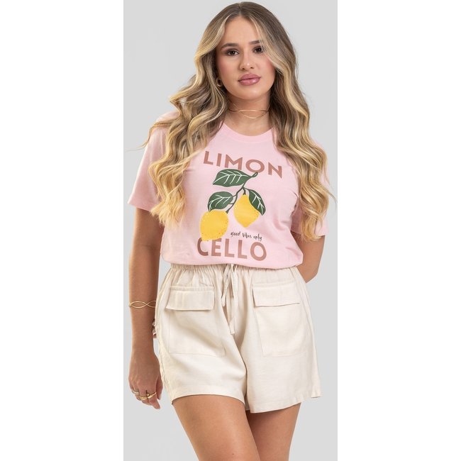 Camiseta Feminina Cianitas Rosa Estampa Limão Good Vibes