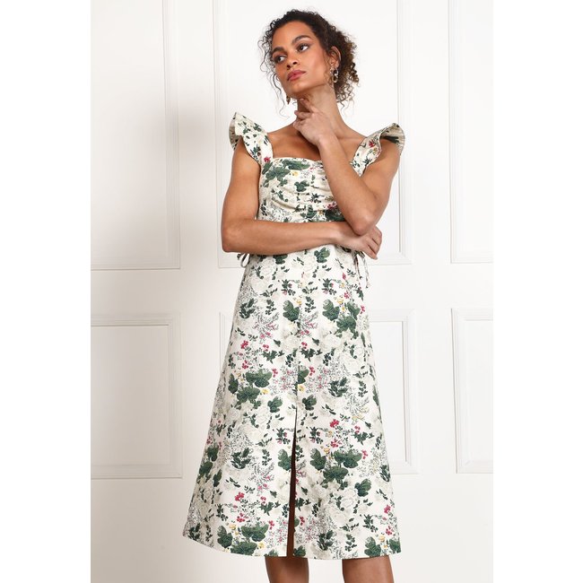 Vestido Cruise Midi Folhagem Bege