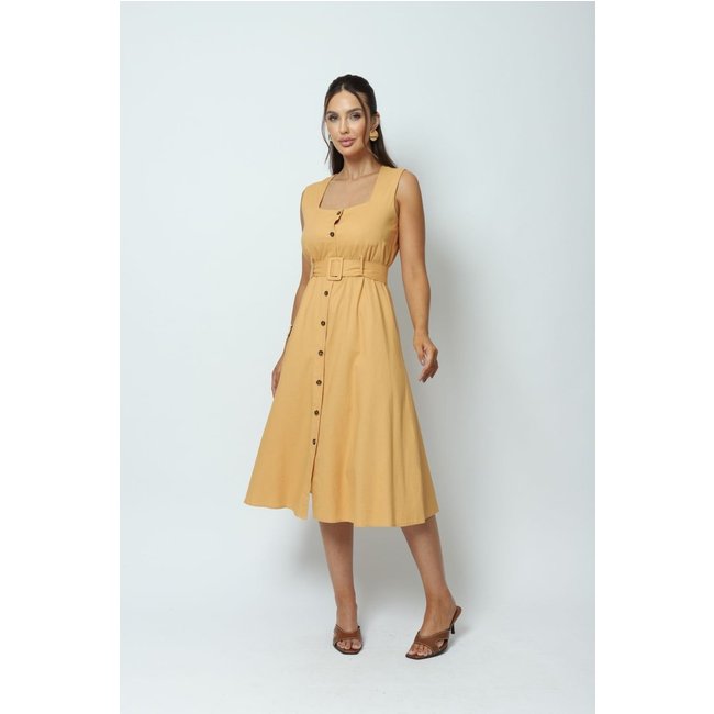 Vestido Midi Botões Frontais Caramelo G Gazzy