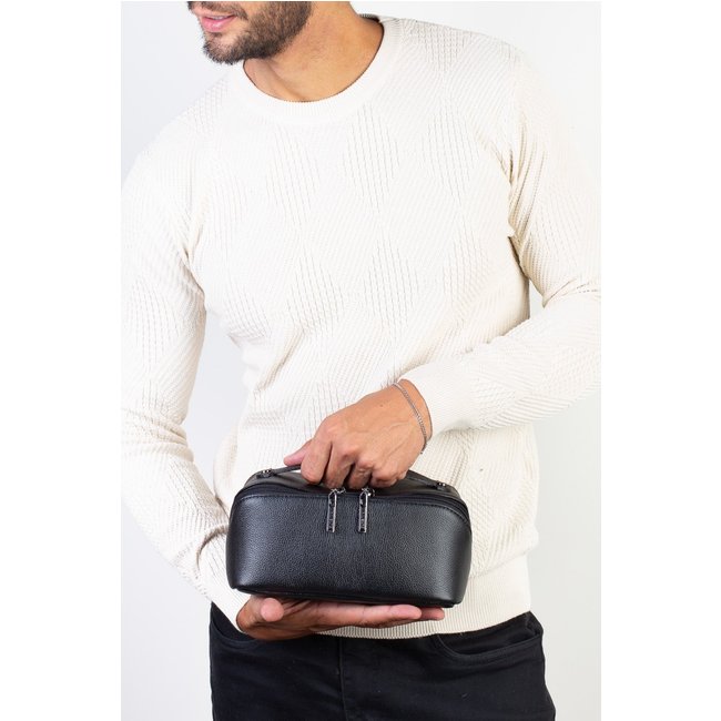 Necessaire masculina de couro floater Athos 11x25x12,5cm - Preto