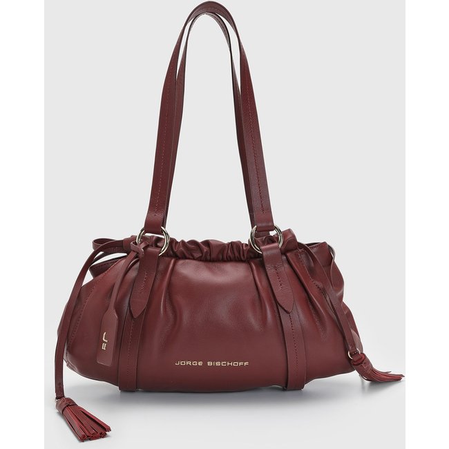 Bolsa Feminina Jorge Bischoff Média Efeito Franzido Vinho