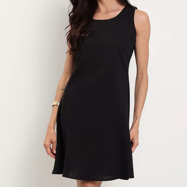 Vestido curto de linho com babado Preto