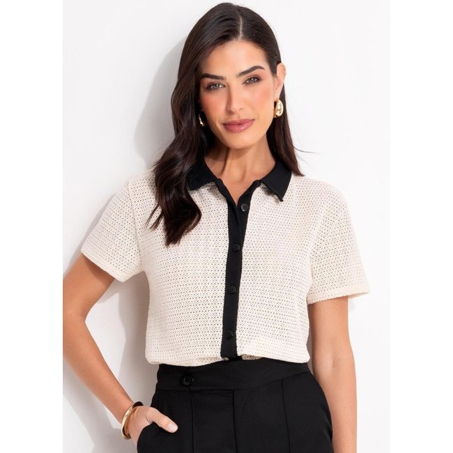 Blusa Em Malha Crochet Natural Quintess