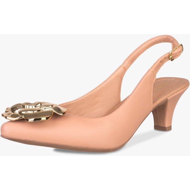 Scarpin Slingback Feminino Takata Salto Baixo Fino Sapato Boneca Mary Jane Flor Nude Sintético