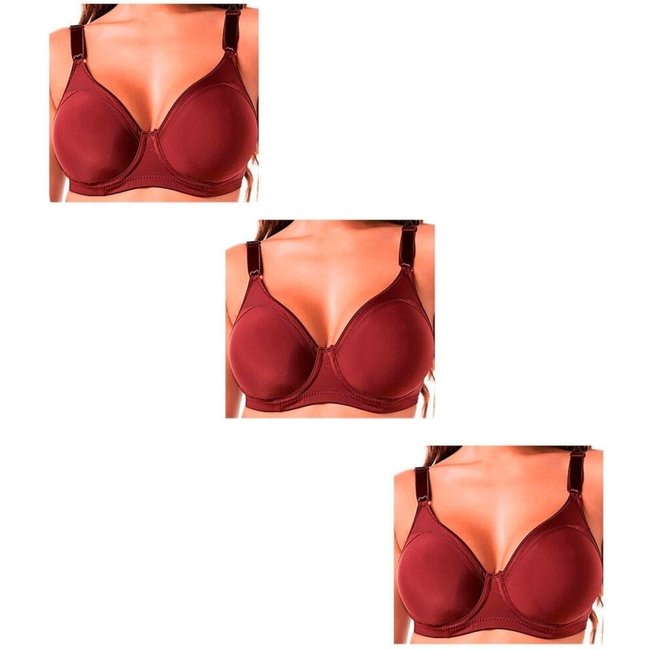 Kit com 3 Sutiãs com Aro e sem Bojo Support Control Demillus 64905 Taça C Vermelho