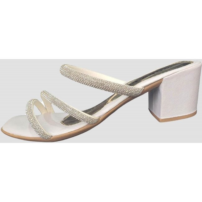 Sandália Feminina Moda Pé Tamanco Salto Grosso 5 cm Branco