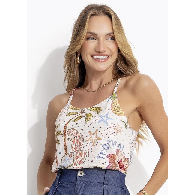 Blusa Em Malha Texturizada Selva Colorida Quintess