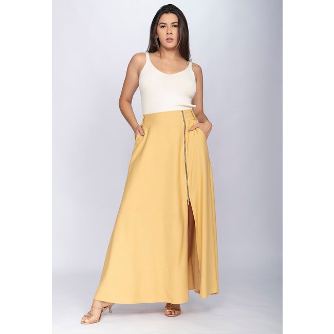Saia Amazônia Vital Midi com Zíper Amarelo Dijon