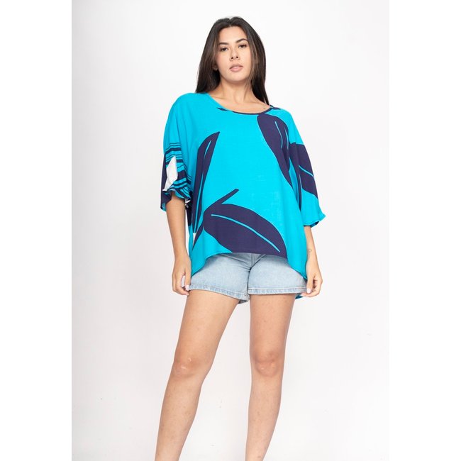 Blusa CabanaFree Morcego Ampla Tangará Estampa Imbé Blue
