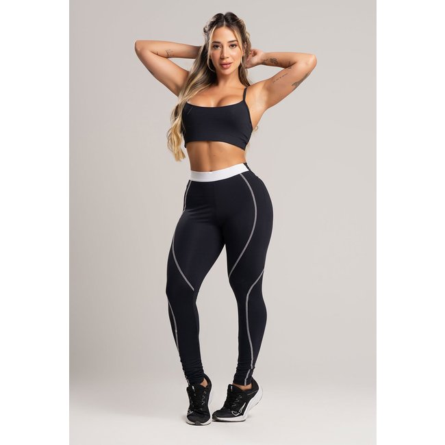 Calça Legging Academia MVB Modas com Elástico Cintura Alta Feminina Poliamida Preto