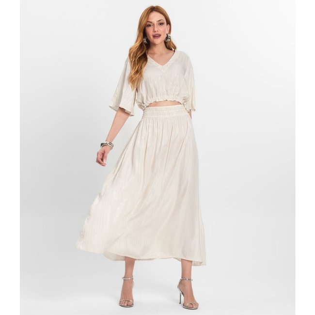 Saia Midi Feminina Cós Com Elástico Endless Bege