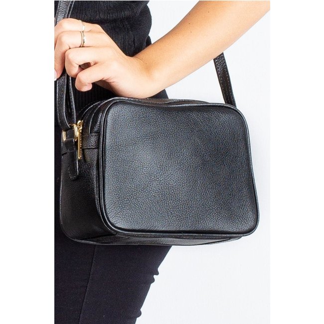 Bolsa quadrada pequena de couro liso Diana - Preto