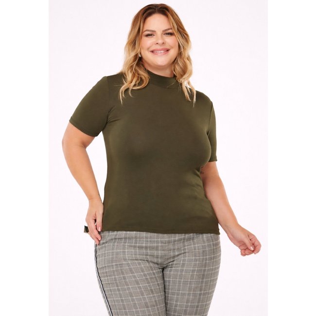 Blusinha Gola Alta D Bell Outlet Fashion Plus Size Verde Militar