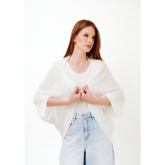 Casaco La Cor Tricot Casulo Rendado Off White