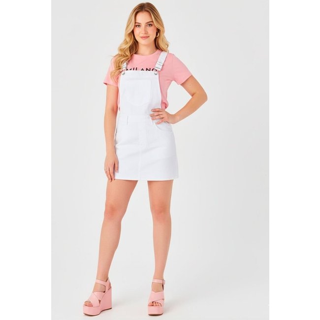 Jardineira Feminina Shorts Saia com Barra a Fio 22442 Branco Consciência