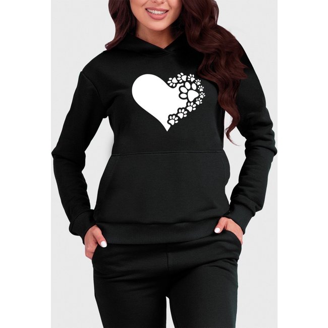 Blusa de Frio Moletom Flanelado Benellys Coração de Patas Canguru Preto