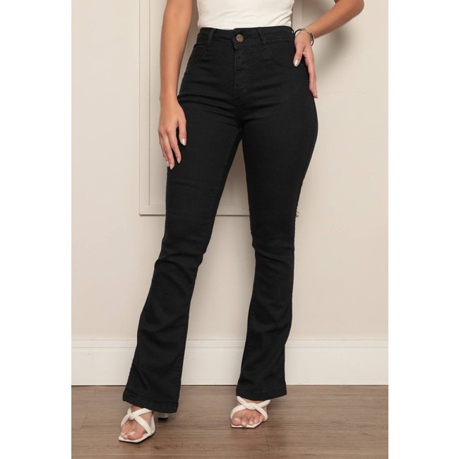 Calça Flare Feminina Mys Jeans Cintura Alta Preto
