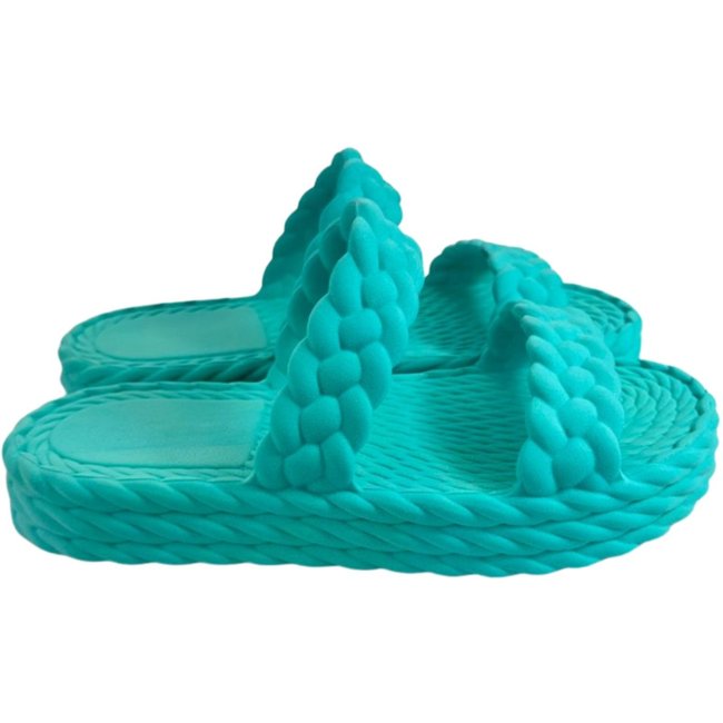 Papete Chinelo Verde Agua Slide Nuvem Plataforma Tiras Trançadas Corda Confortável Moda Feminina Praia Verão