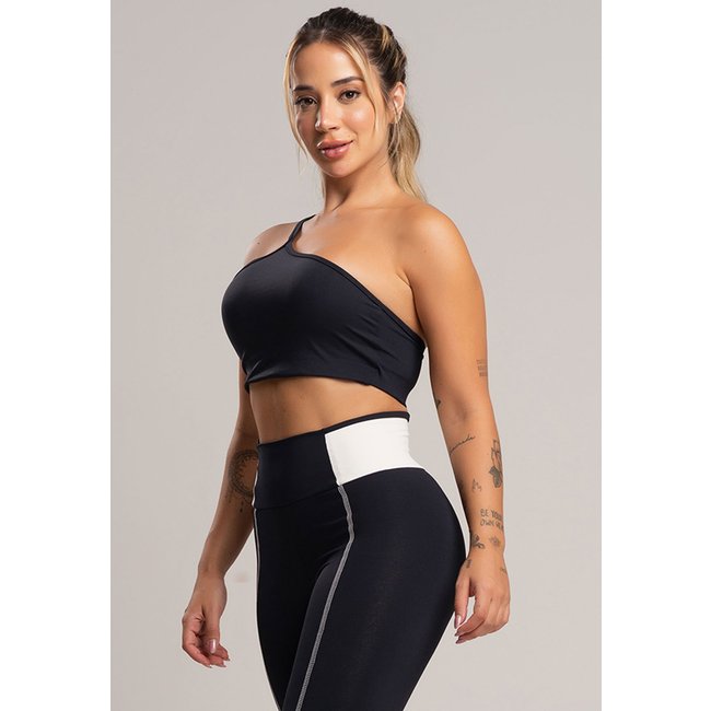 Top Cropped MVB Modas Fitness Duplo Alcinha Poliamida Preto