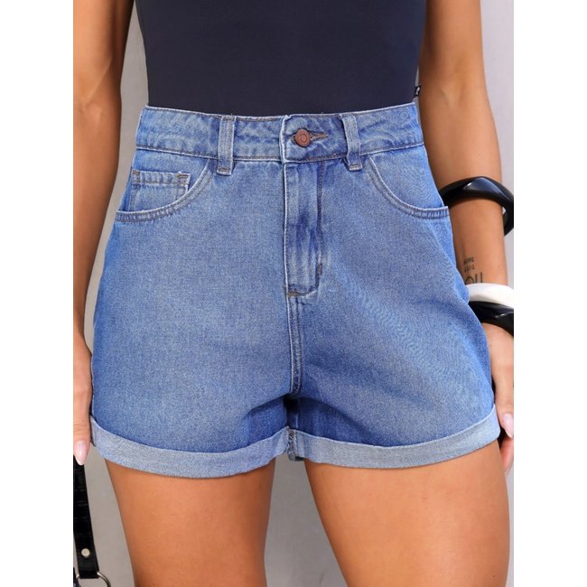 Shorts Jeans Mom Azul Escuro Feminino