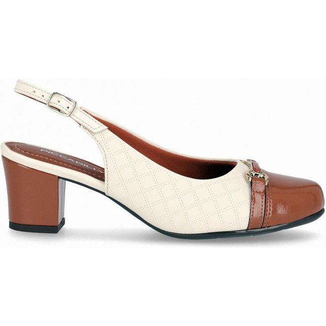 Sapato Slingback Laura Salto Médio Off White com Ocre