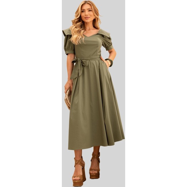Vestido Miss e Misses Midi Karen C/ Gola E C/ Faixa Verde