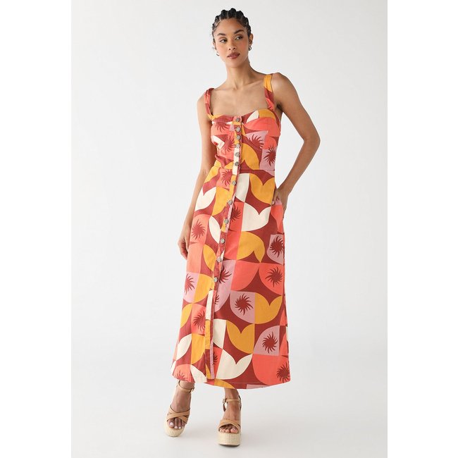 Vestido Midi Sarja Feminino CaCay Estampado Marrom