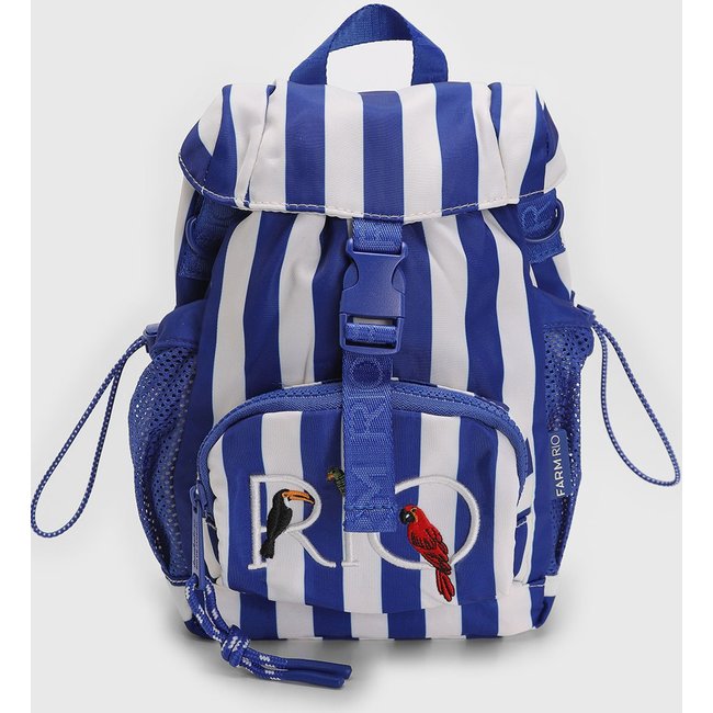 Bolsa Feminina FARM Pipoquinha Listras Azul e Branco