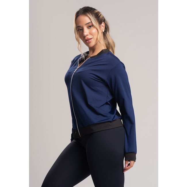 Casaco MVB Modas Jaqueta Bomber Zíper Suplex Liso Azul Marinho