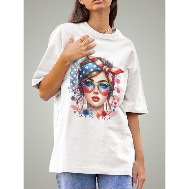 Camiseta Feminina GuGi Mulher Americana U.S.A Branco