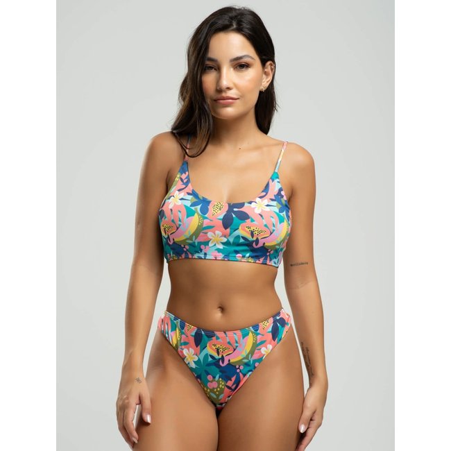 Biquini Faixa Calcinha Fio Duplo Estampado Proteção Uv 50+ Vicbela Flor