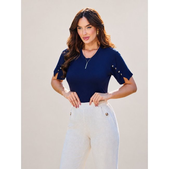 Blusa Vicky - det botão na manga m/c - 1961