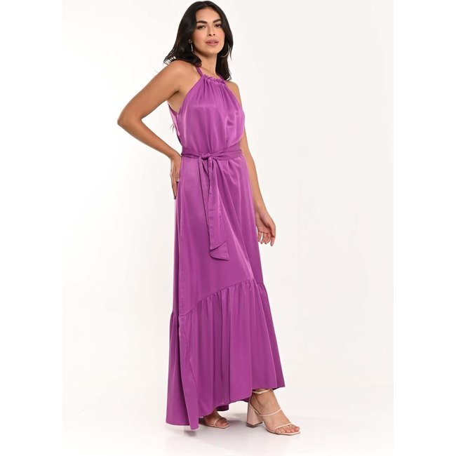 Vestido Bisô Longo Babado Liso Fúcsia - Fúcsia