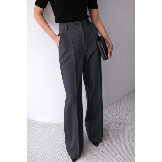 Calça Wide Leg Pantalona Alfaiataria Feminina Dra Maia Cinza Chumbo