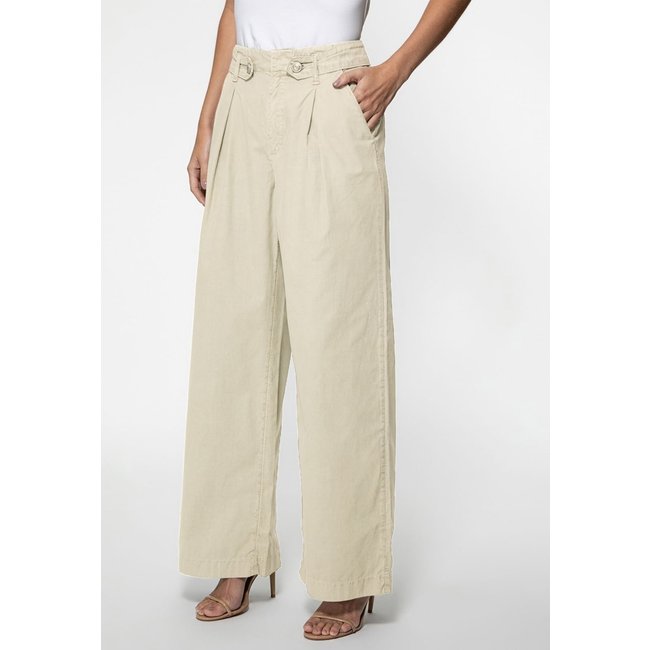 Calça Sarja Guess Wide Leg Botões Bege