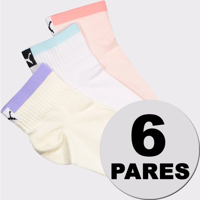 Kit Meias Puma Cano Médio 6 Pares Feminina Branca Rosa Off White