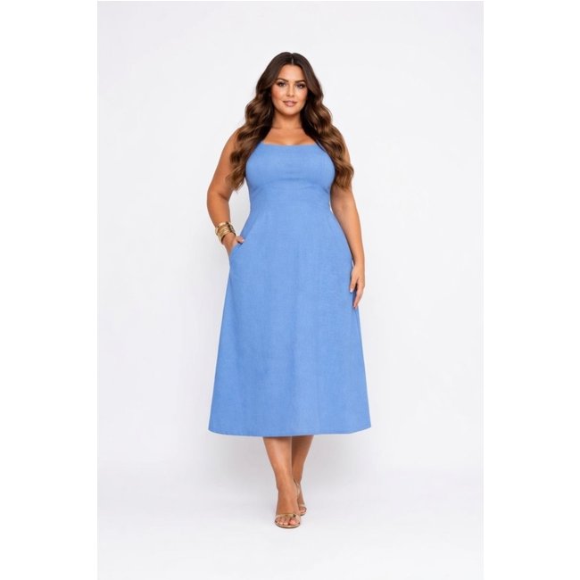 Vestido Midi Plus Size D Bell Outlet Fashion Alça Azul