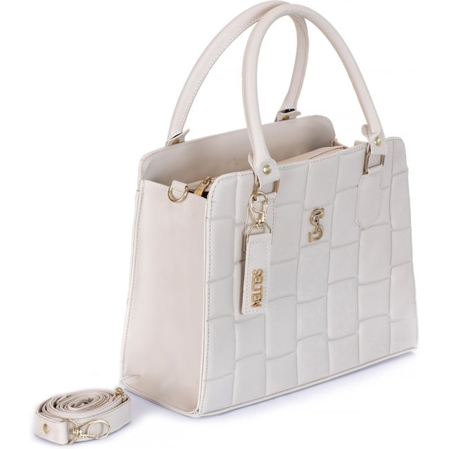 Bolsa Tote Feminina em tijolinho Selten Creme