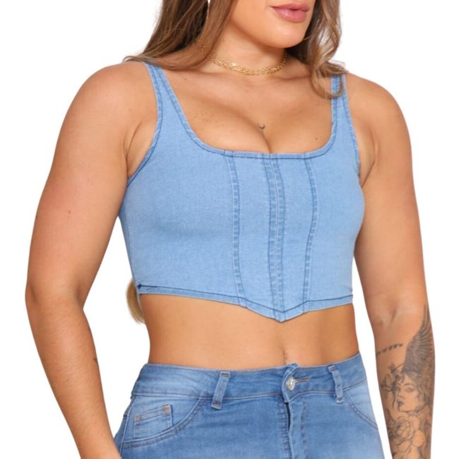 Top Cropped Azul Claro Feminino Alleppo Jeans Aurella