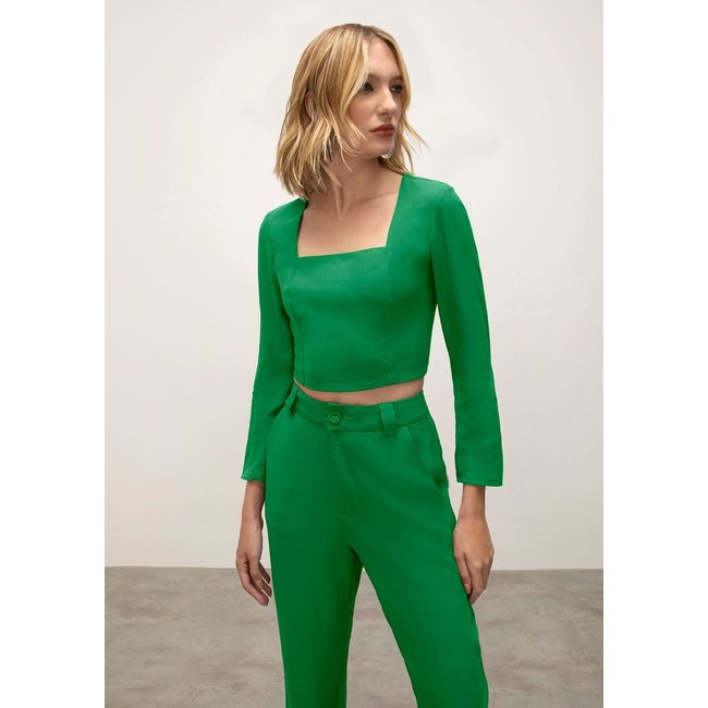 Blusa Iódice Decote Quadrado Manga Longa Com Recorte Verde