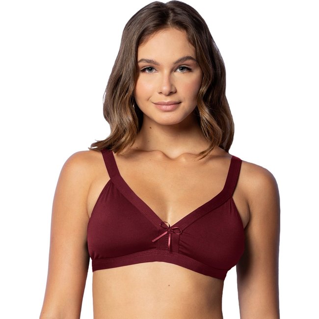 Sutiã Gabi Lingerie Feminino Sem Bojo Liso Confortável Microfibra Básico Poliamida Rubro
