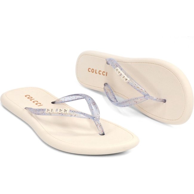 Chinelo Feminino Atalaia Colcci Techfit Tira Translúcida com Glitter Off Shell
