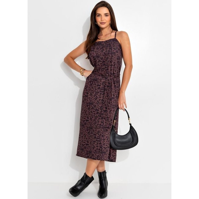 Vestido Feminino Animal Print Em Alfaiataria Sarjada