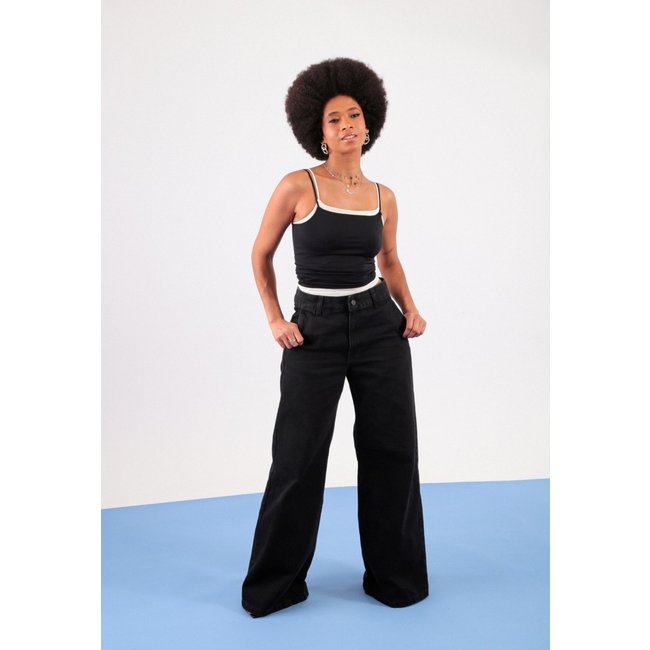 Calça Jeans Pop Me Wide Leg Bolso-Faca Preto